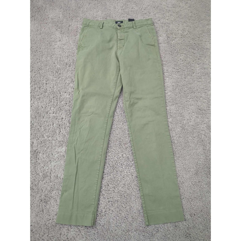 H&M Chino Pants Mens 32R Green Slim Straight‎ Stretch Preppy Casual
